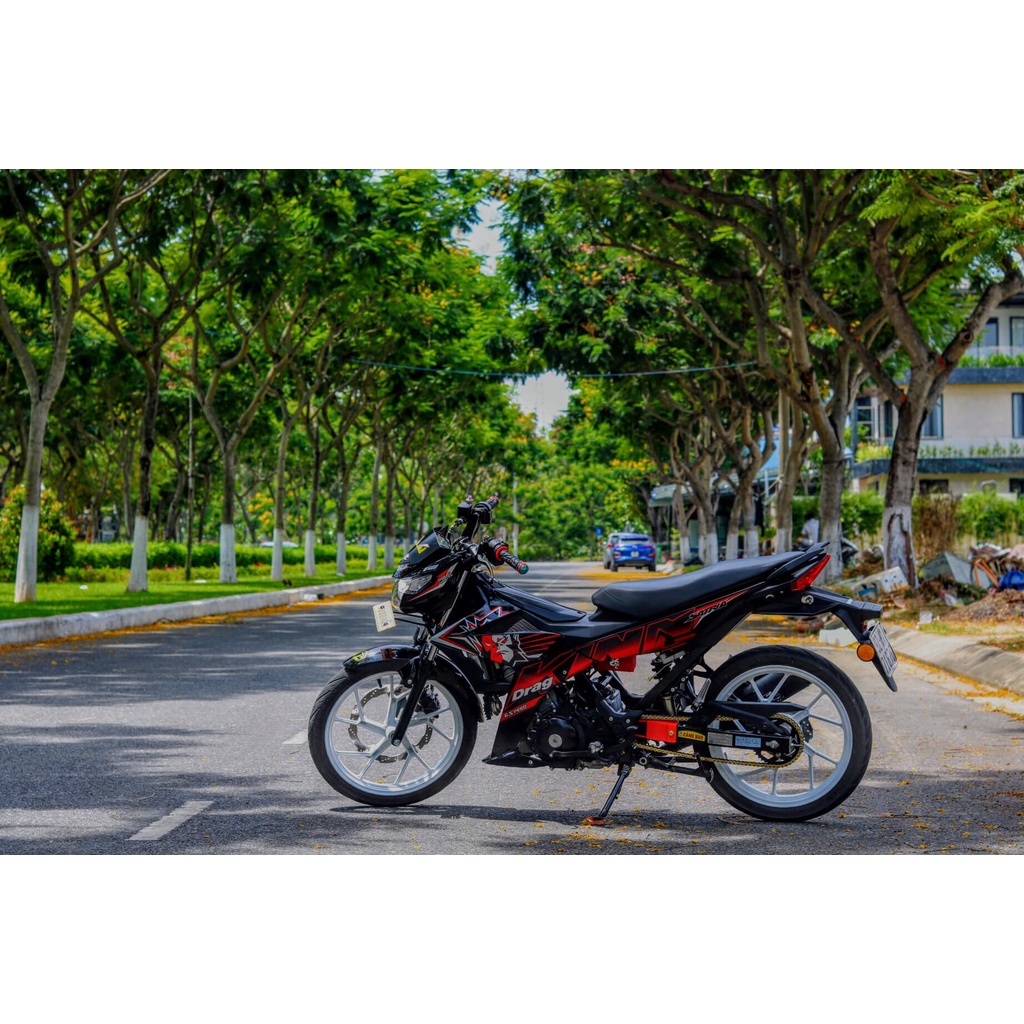 Tem Rời Dán Xe Raider FI Mẫu King Drag Đỏ Đen Cực Hot, Hàng 3 Lớp Chất Lượng Cao