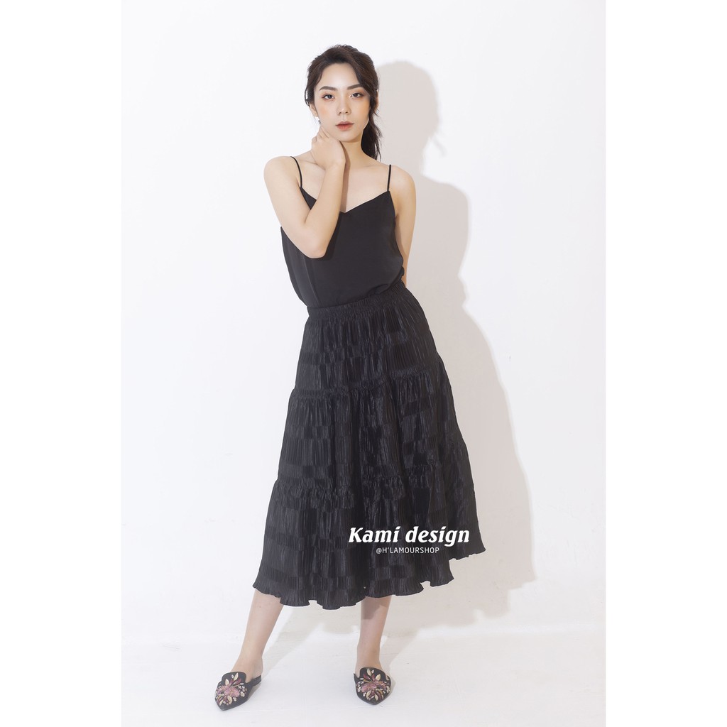 Phong cách PHÁP, Chân váy Behemian dập ly satin lụa | BigBuy360 - bigbuy360.vn