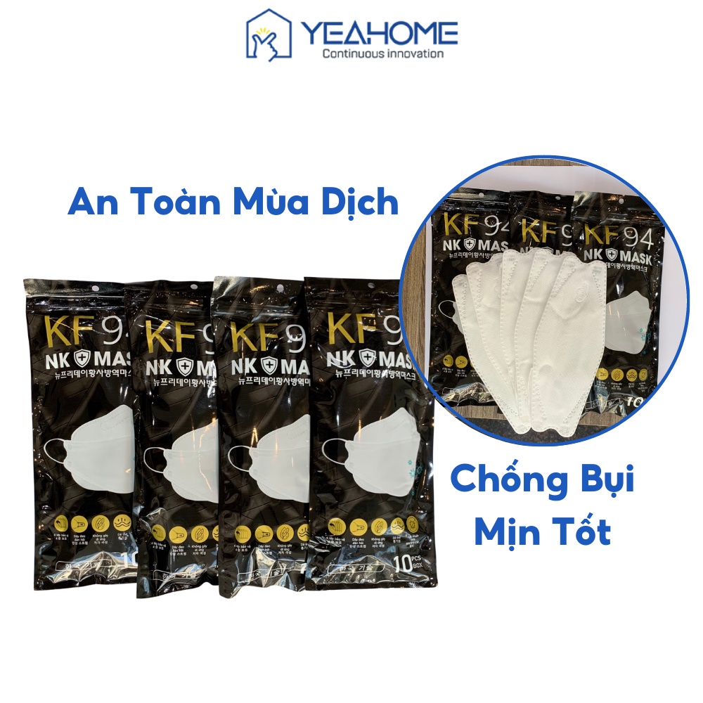 Gói 10 Cái Khẩu Trang KF94 Y Tế 4D Hàn Quốc Chống Bụi Mịn Kháng Khuẩn Hàng Cao Cấp-  - Yeahome Care