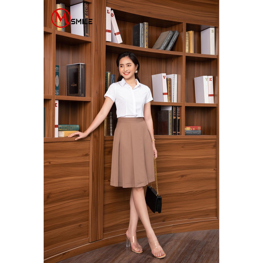 Chân váy xòe xếp ly màu NÂU SỮA siêu xinh -MCV69 | BigBuy360 - bigbuy360.vn