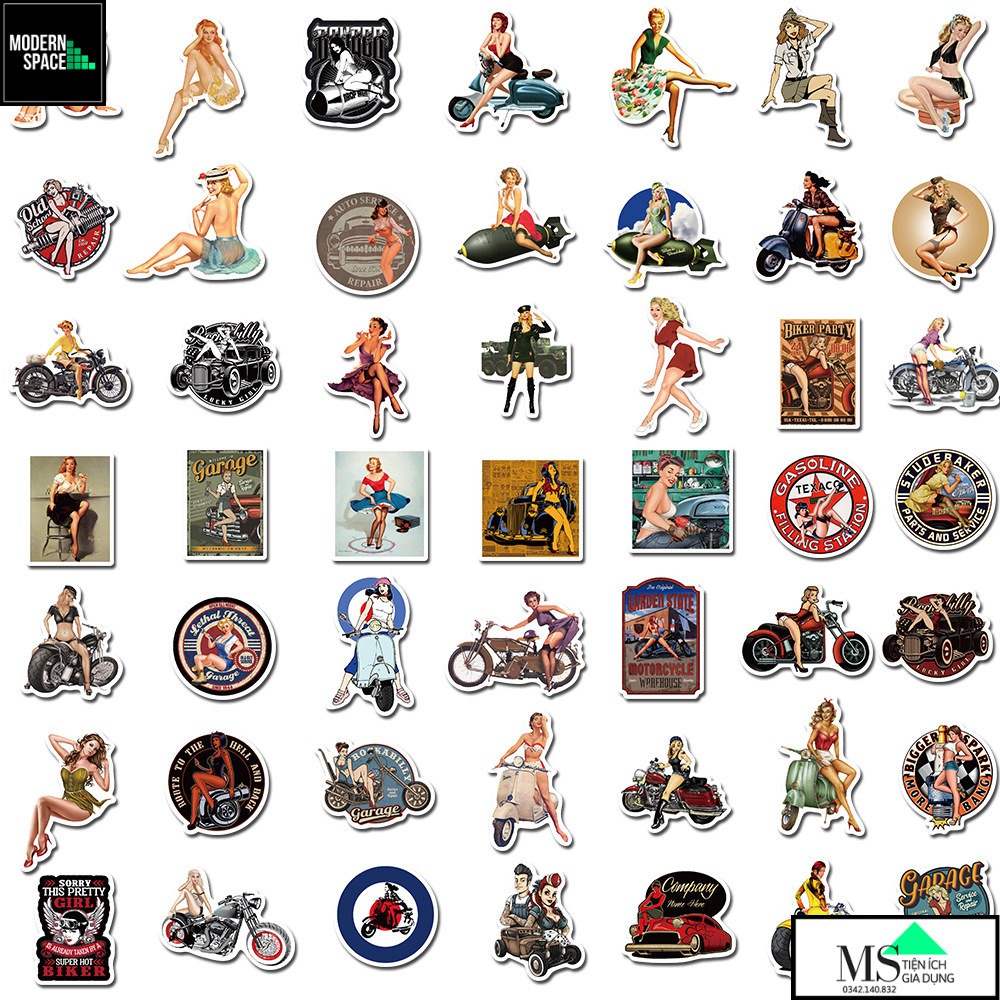 Sticker PVC Sexy Girl ST-137 - Cả bộ 100 Hình dán Stickers Chống nước Dán xe Dán Mũ bảo hiểm Vali Laptop Điện thoại