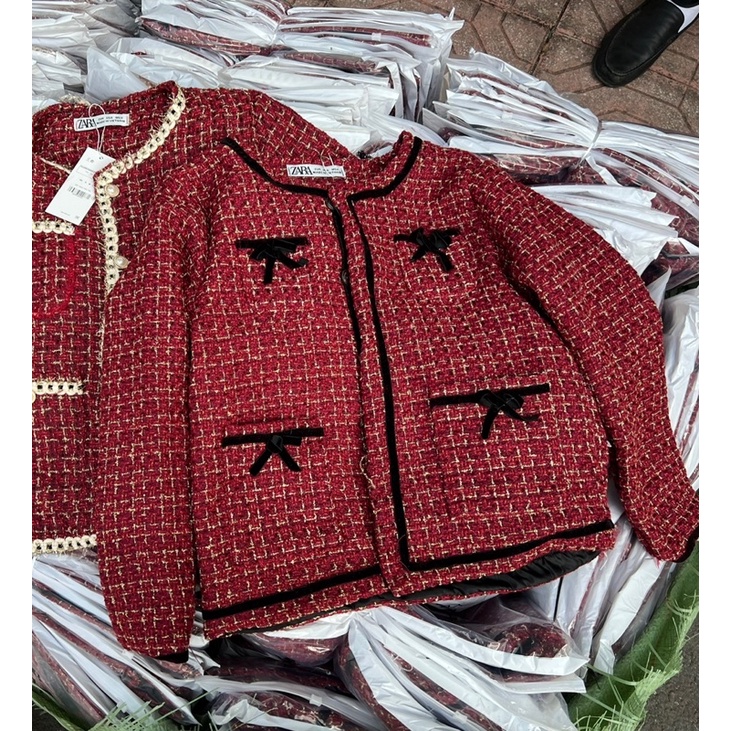 (ẢNH THẬT) Áo dạ khoác mùa đông chất dạ tweed đính nơ xinh xắn
