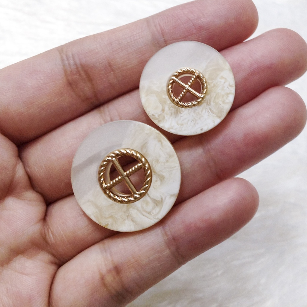 Khuy áo khoác vest Nút dạ tweed sang trọng vân xà cừ mờ cúc viền vàng siêu đẹp đính kết trang phục vintage