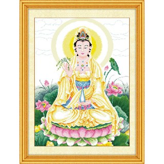 Tranh Thêu Chữ Thập Quan Âm Ngồi Tòa Sen RY11335 (KHÁCH TỰ THÊU) KT:74X97CM
