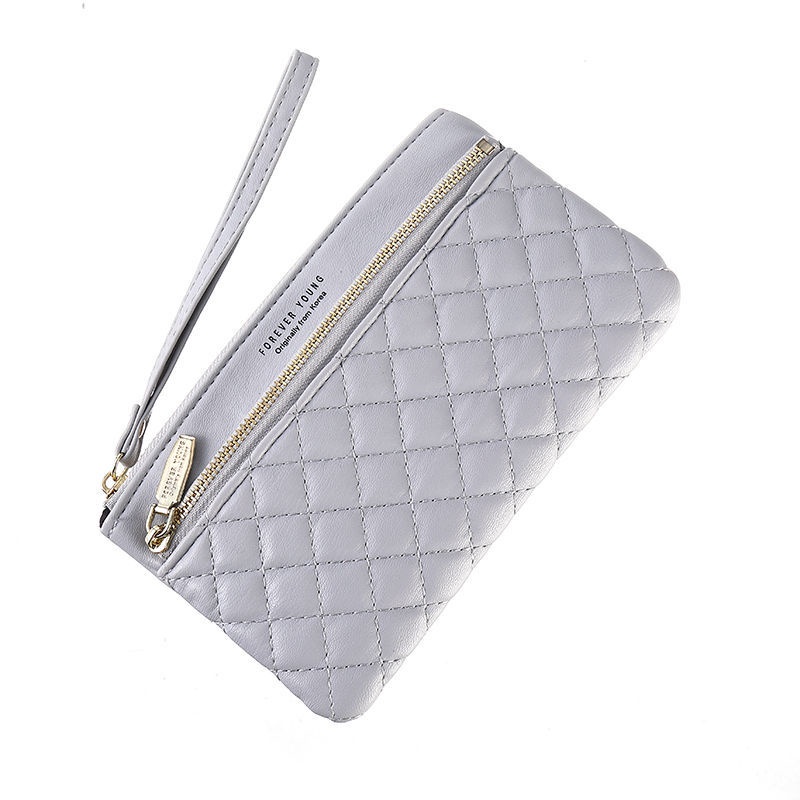 Ví Cầm Tay Dáng Dài Màu Trơn Có Khóa Kéo Đính Đá Đơn Giản Thời Trang Cho Nữ