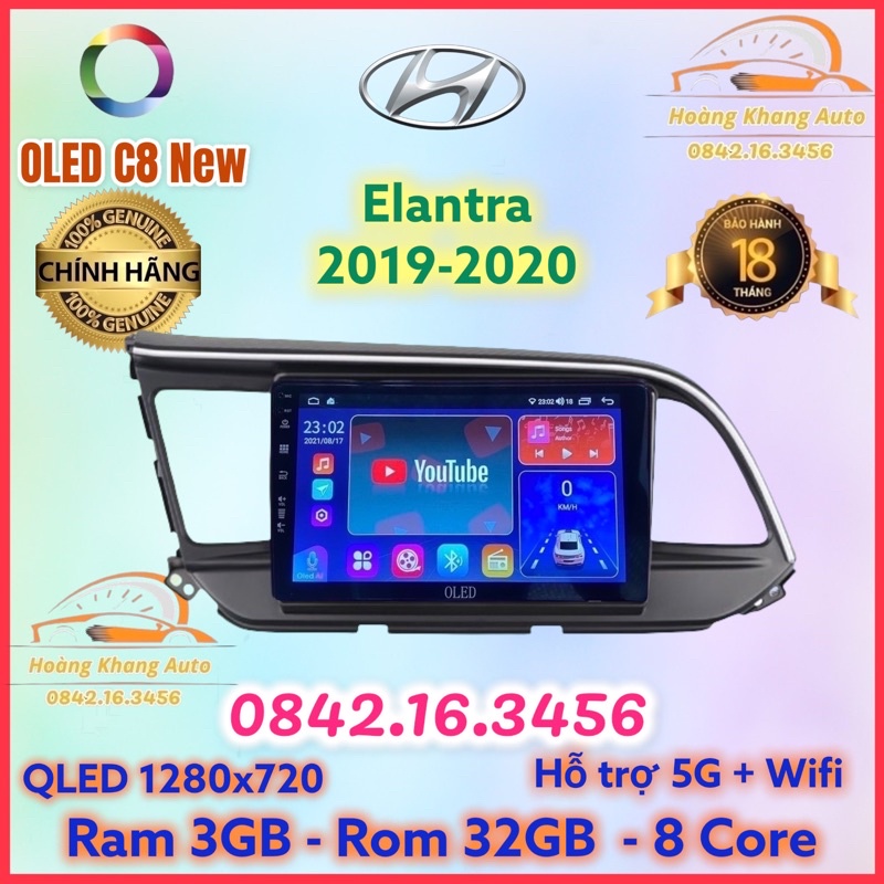 Màn hình android OLED C8 New theo xe Elantra 2019 - 2021 kèm dưỡng và jack nguồn zin theo xe