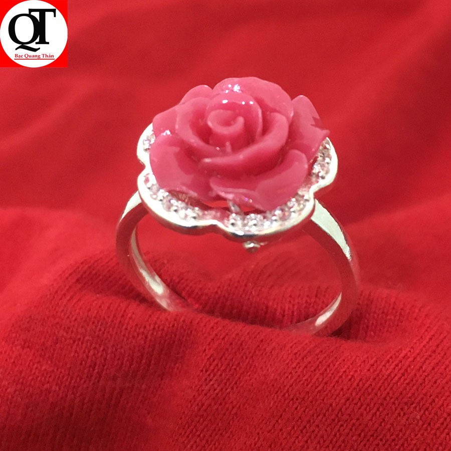 Nhẫn nữ bạc mặt hoa hồng nhiều màu chất lieuj bạc thật không xi mạ có thể chỉnh size tay theo yêu cầu - QTNU2