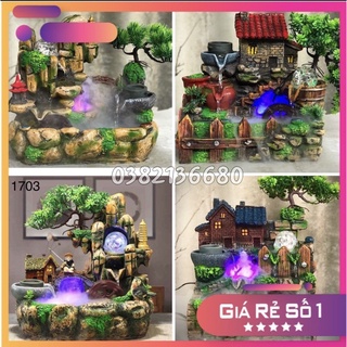 Thác Nước Phong Thuỷ[TẶNG KÈM CÒ TRANG TRÍ]- Tiểu cảnh non bộ-Thác phong thủy mini để bàn