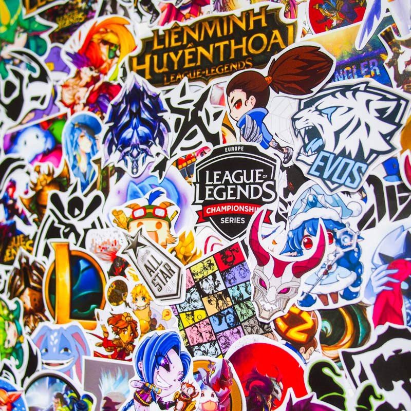 Set 100 sticker chống nước dán Nón bh,vali,xe-Chủ đề Liên minh huyền thoại[Thương hiệu StickerFactory]