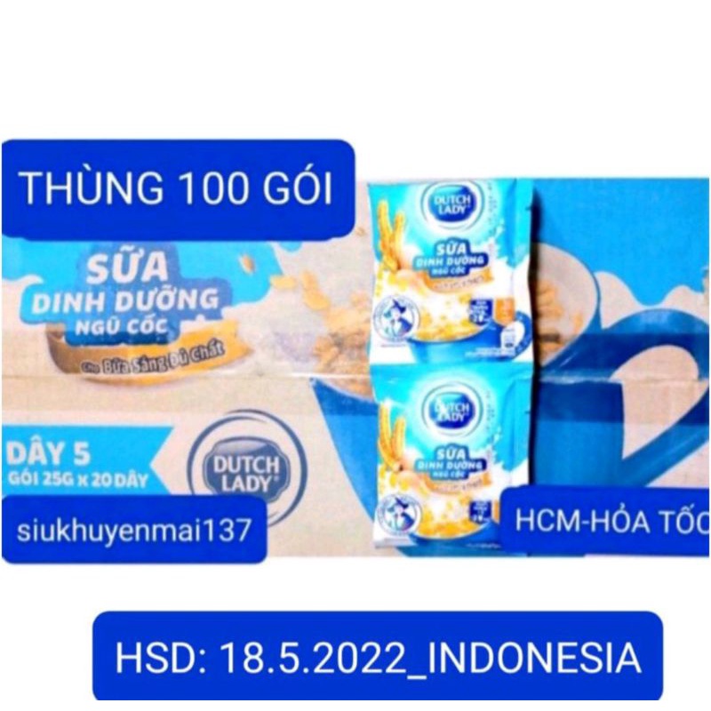 thùng 100 gói X 25 GR Sữa bột dinh dưỡng ngũ cốc cô gái hà lan.indonesia date:6.2022