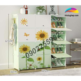 [NHIỀU LỰA CHỌN] TỦ NHỰA ĐỂ GIÀY DÉP LẮP GHÉP THÔNG MINH  (chia ô)  HOA HƯỚNG DƯƠNG