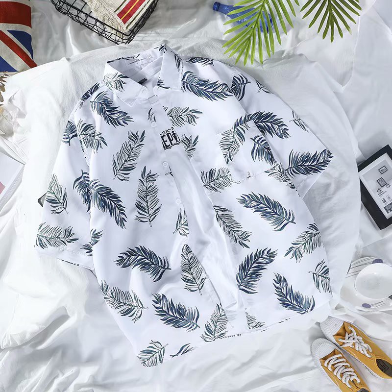 Fashion Leaf Pattern Men's Short Sleeve Shirt