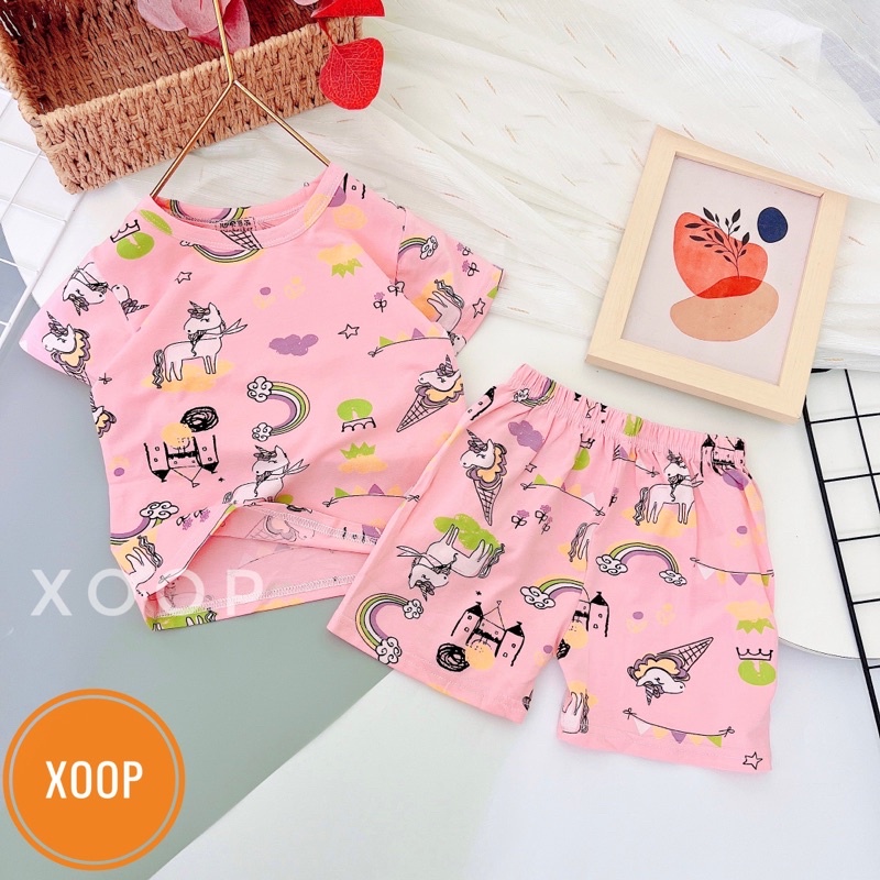 Chọn Mẫu Size Đại 7  Bộ cộc xuất hàn in tràn chất cotton lạnh hàng quảng châu cho bé trai bé gái