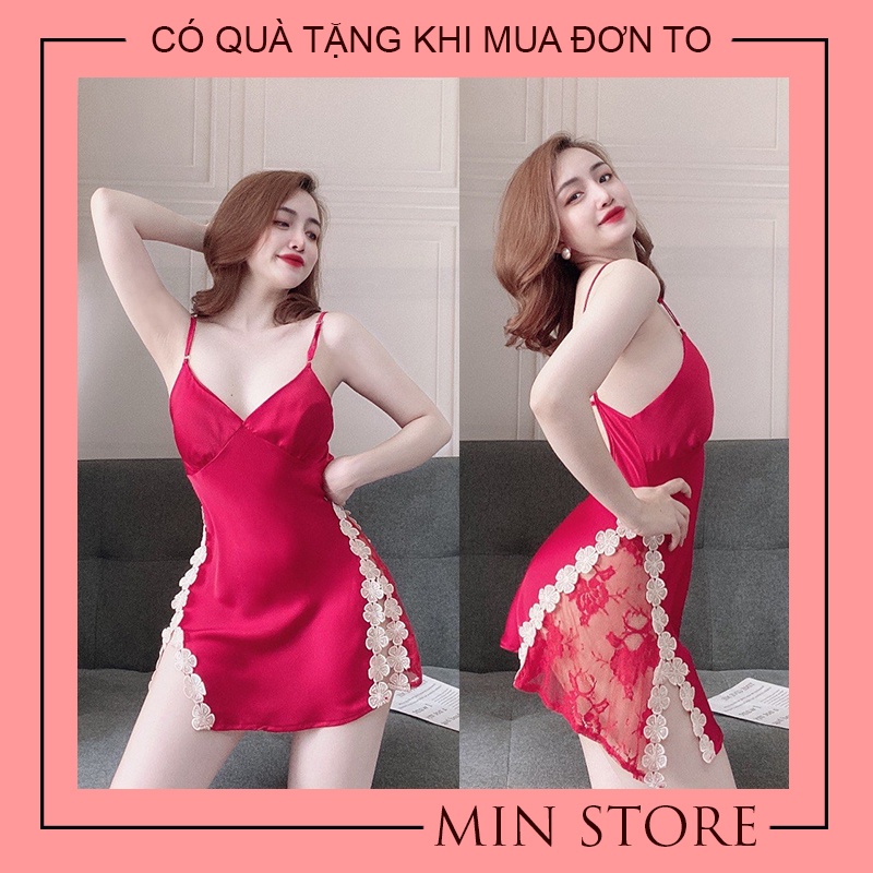 Váy ngủ sexy gợi cảm 2 dây lụa satin cao cấp MIN SHOP V1007 | BigBuy360 - bigbuy360.vn