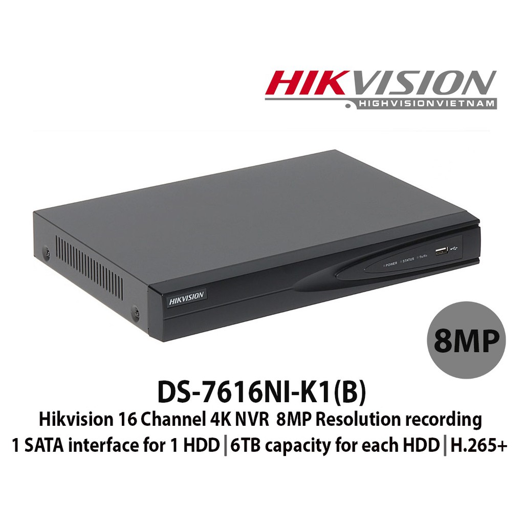 Đầu ghi hình Camera Ip 16 kênh DS-7616NI-K1(B) Hikvision chính hãng