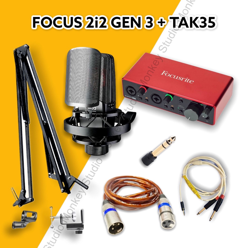 Bộ Combo Mic Thu Âm Hát Livestream Focusrite 2i2 Gen 3 &amp; Mic TAKSTAR TAK35 ⚡BH 1 NĂM⚡ Thu Âm Điện Thoại Máy Tính