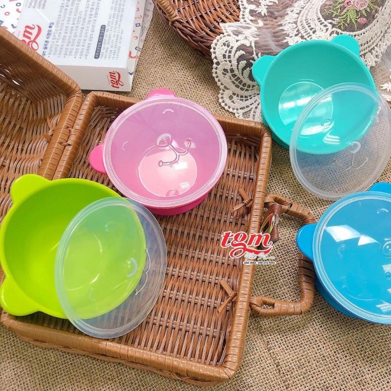 Bát ăn dặm có nắp Silicone hình gấu TGM Hàn Quốc chính hãng