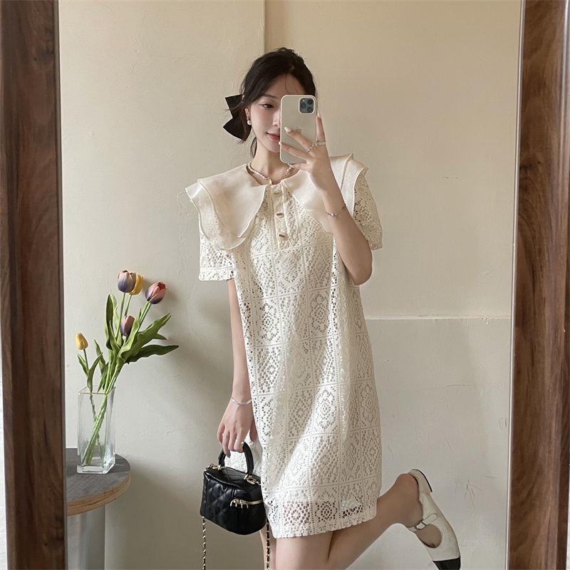 Đầm Tay Ngắn Cổ Búp Bê Phối Ren Thời Trang Mùa Hè Mới 2022
