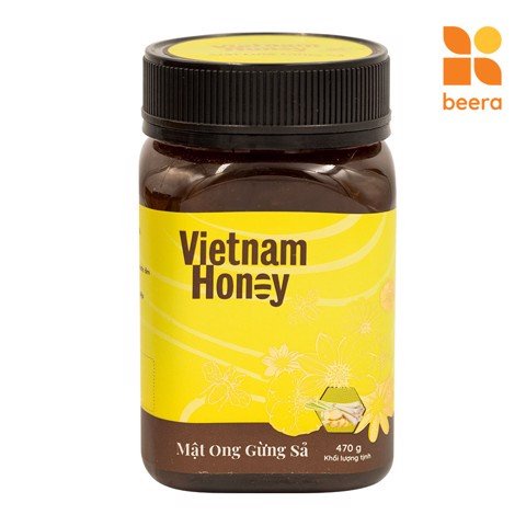 Bộ đôi mật ong Bạc Hà &amp; Gừng sả Vietnamhoney Beera thức uống bổ dưỡng, bảo vệ vòm họng(2 lọ x 470g)