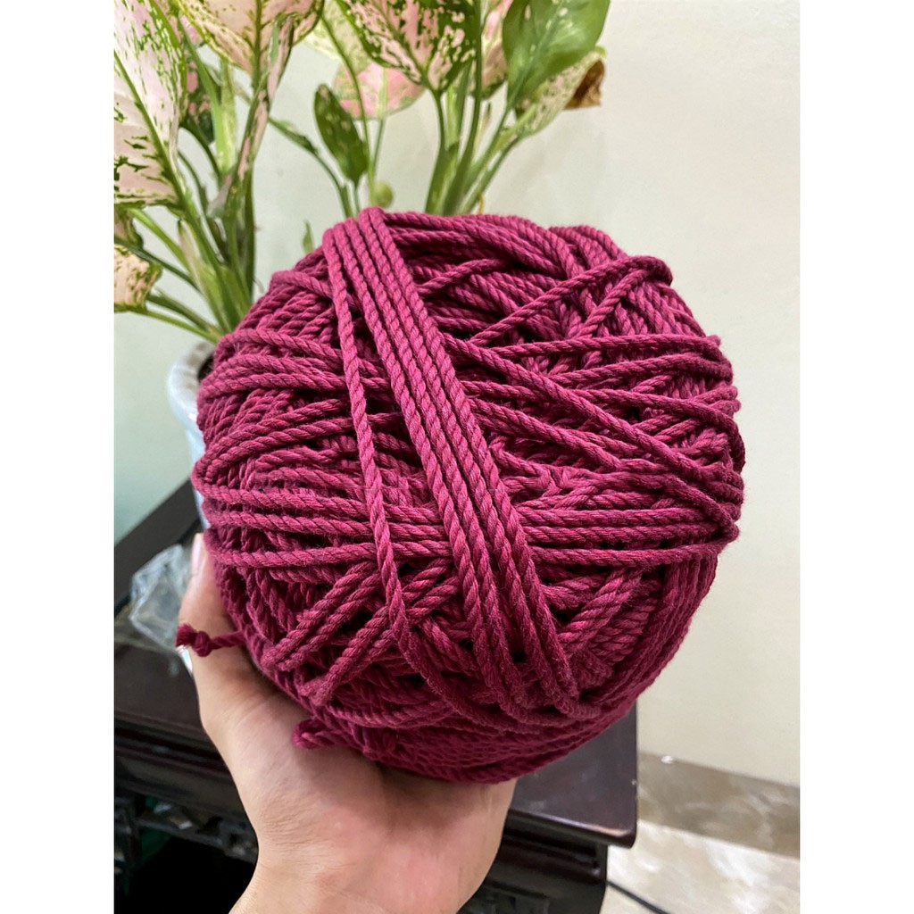 Dây thừng Cotton Màu Đỏ đô thắt macrame size 3mm sợi mềm mịn