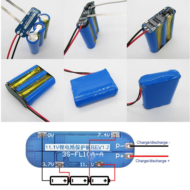 Bảng bảo vệ bộ sạc pin Lithium 3S 10A 11.1V 12V 12.6V dành cho các tế bào pin Lipo Lipo 18650 BMS 3.7V