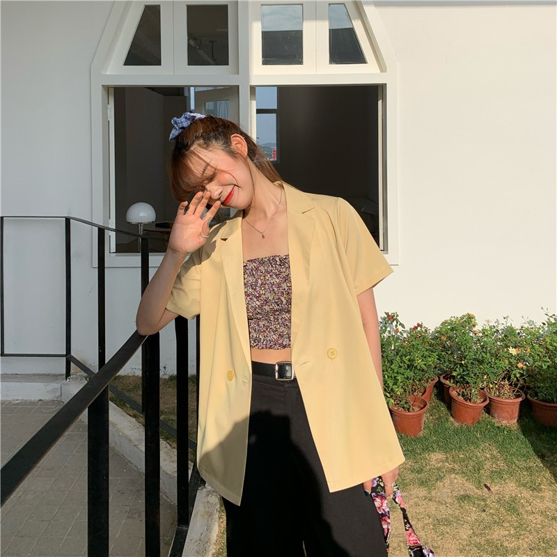 Áo Khoác Blazer Tay Ngắn Dáng Rộng Phong Cách Hàn Quốc | BigBuy360 - bigbuy360.vn