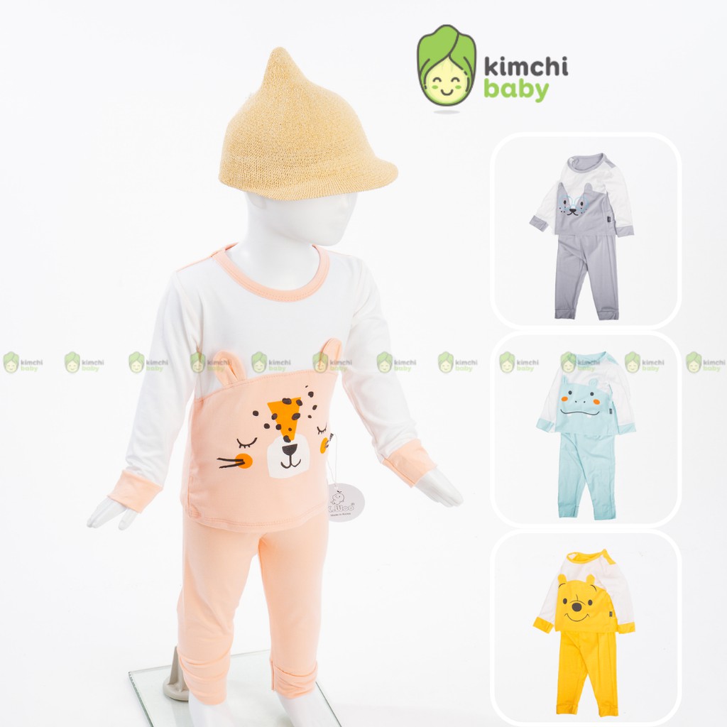 Bộ Dài Tay Cho Bé Gái, Bé Trai KIMCHIBABY Vải Thun Lạnh Mặt Thú 3D Dễ Thương,Bộ Quần Áo Trẻ Em Mặc Nhà Thu Đông KWTD2109