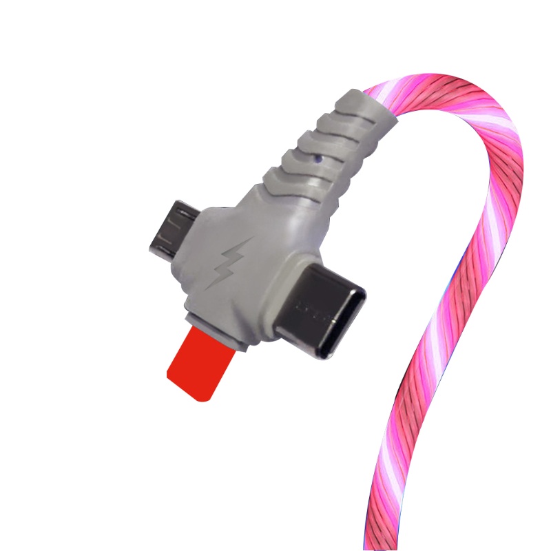 Dây cáp sạc nhanh đồng bộ dữ liệu 3 trong 1 USB có đèn LED phát sáng