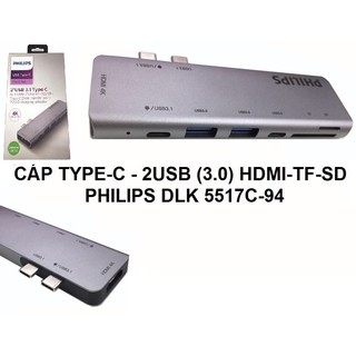 CÁP CHUYỂN TYPE-C SANG 2 USB 3.0 + HDMI 4K + THẺ NHỚ MICRO SD + SD PHILIPS DKL5517C