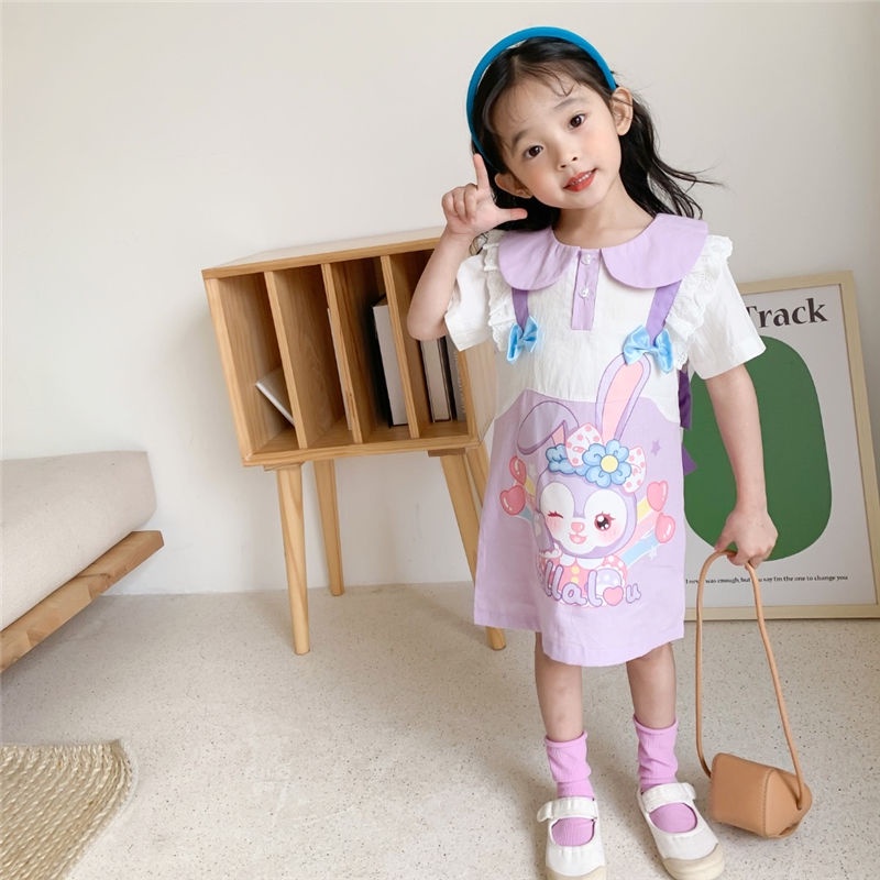 Đầm Cotton Ngắn Tay Cổ Búp Bê Đính Nơ Đáng Yêu Cho Bé Gái 2022