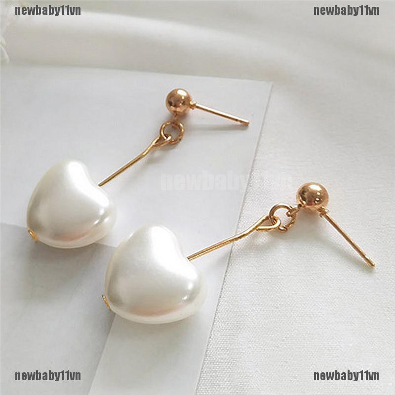Đôi bông tai đính ngọc trai giả hình trái tim thời trang cho nữ