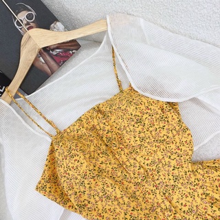 SET ĐẦM MIDI HOA 2S + KHOÁC CROP  🌼