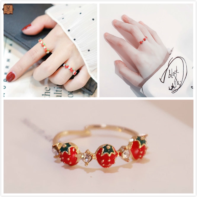 Nhẫn Đeo Tay Kim Loại Hình Quả Dâu Xinh Xắn Cho Nữ