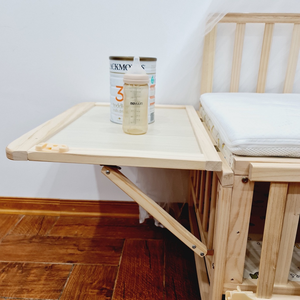 Cũi Gỗ Cho Bé, Đa Năng Ghép Cạnh Giường Bố Mẹ, Kích thước 105x60x90cm