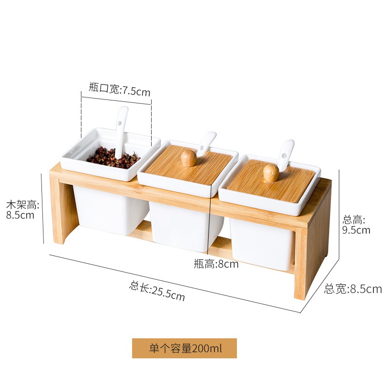 Bộ 3 hũ sứ đựng gia vị kèm khay gỗ-T3A3 | BigBuy360 - bigbuy360.vn