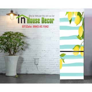 Miếng Dán Tủ Lạnh - Chống Thấm Nước - Phù Hợp Mọi Loại Tủ - Chất Liệu Decal Bóc Dán - Chanh tây kẻ