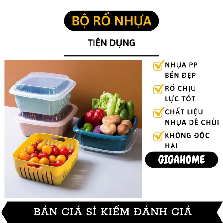 Bộ rổ thau thông minh   GIÁ VỐN]  Bộ rổ kèm thau có nắp đậy đa năng bền đẹp 9496