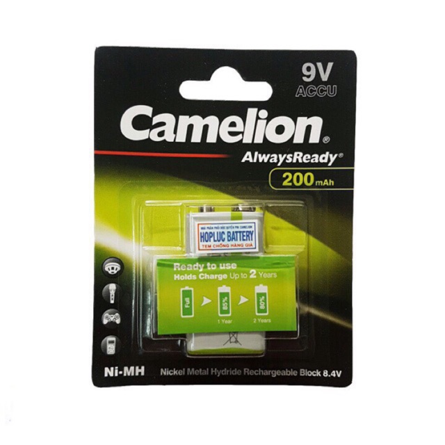 Pin Sạc 9V Camelion Mẫu Mới 2019 AlwaysReady NH-9V200ARBP1 Chính Hãng Vỉ 1 Viên