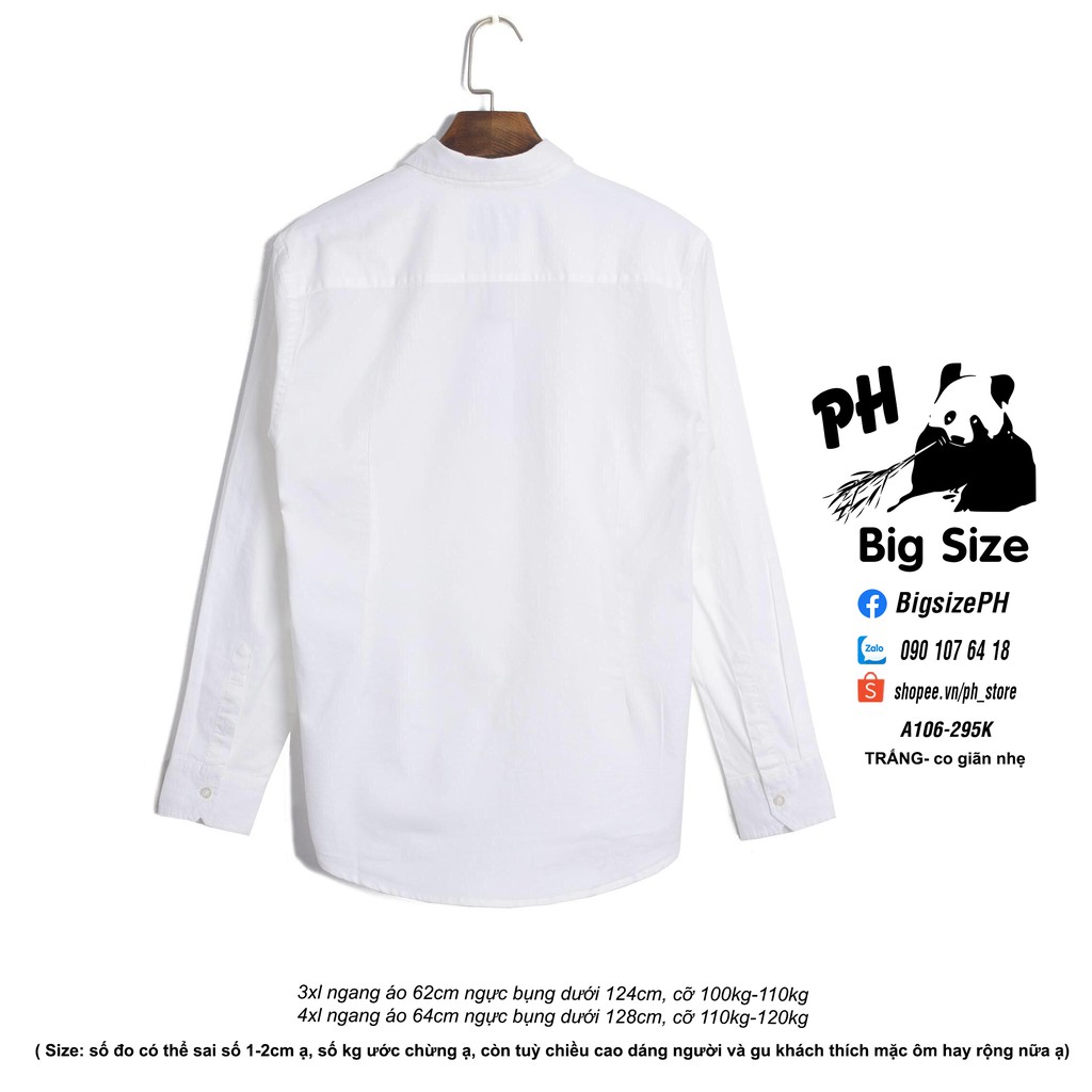 [nowship/grarb] Áo somi trơn dài tay màu trắng size lớn/to/bự/bigsize từ 95kg -120kg ạ