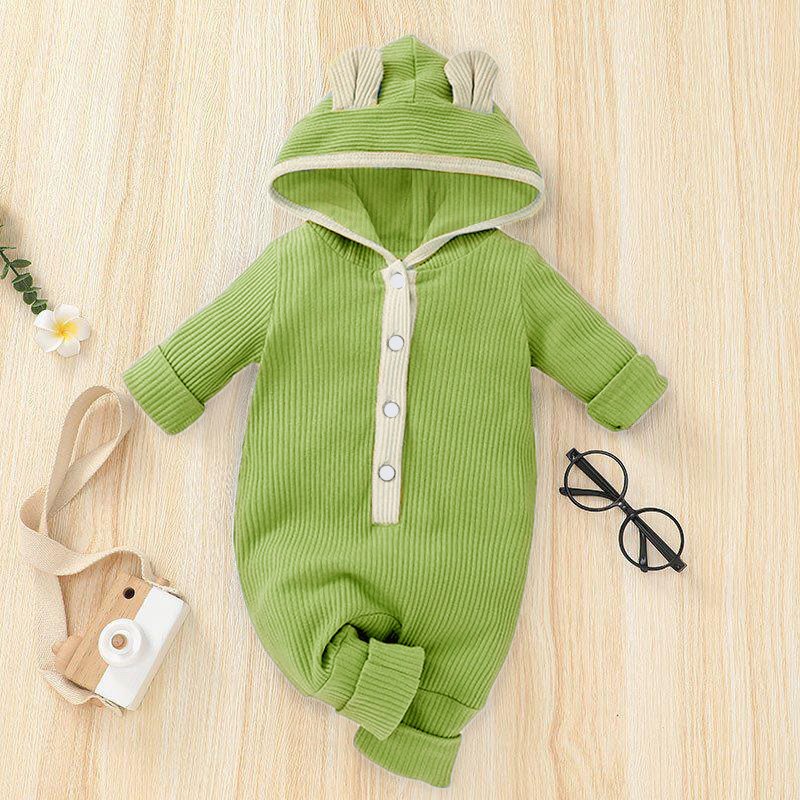 Áo Liền Quần Bé Gái, Bé Trai Sơ Sinh LOTUKA Chất Len Tăm, Bodysuit Có Mũ Cho Bé 3-12kg