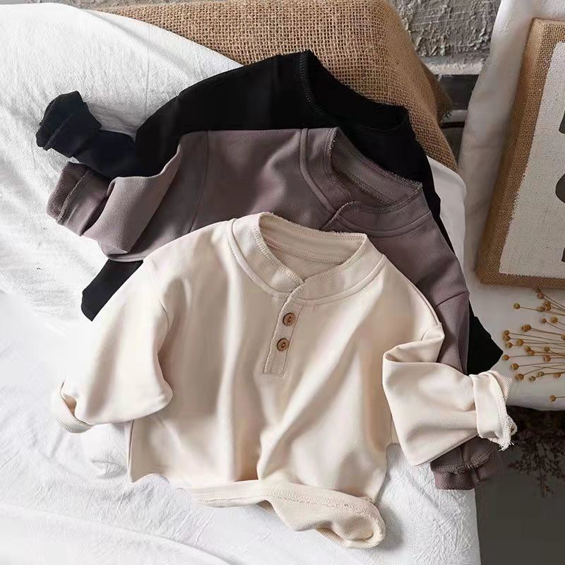 Áo Thun Cotton Tay Dài Phong Cách Hàn Quốc Thời Trang Mùa Thu Hàng Mới Dành Cho Trẻ Em