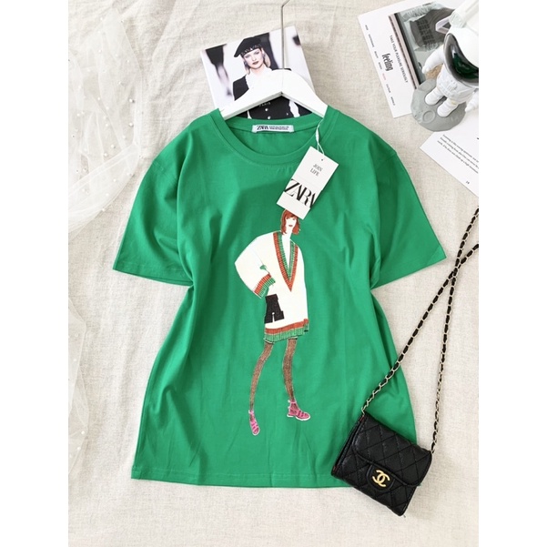 Áo Thun ZARA Cô Gái Form Chuẩn Chất Cotton Mềm Mịn Trendy (hàng sẵn)