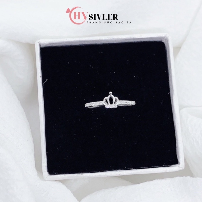 Nhẫn bạc ta vương miện đính đá nhỏ xinh 1 hàng đá nhẫn nữ bạc thật giá rẻ