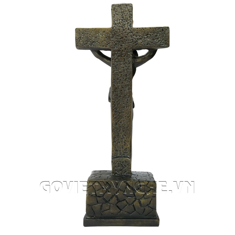 [Cây thánh giá] Tượng đá trang trí cây thánh giá hình chúa Jesus với chữ INRI - Chiều cao 21cm - Màu nâu đen