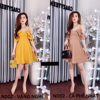 [MẪU MỚI SIÊU HOT] ĐẦM 2 DÂY TRỄ VAI IN CHỮ DÁNG XÒE THỜI TRANG CAO CẤP - ND02