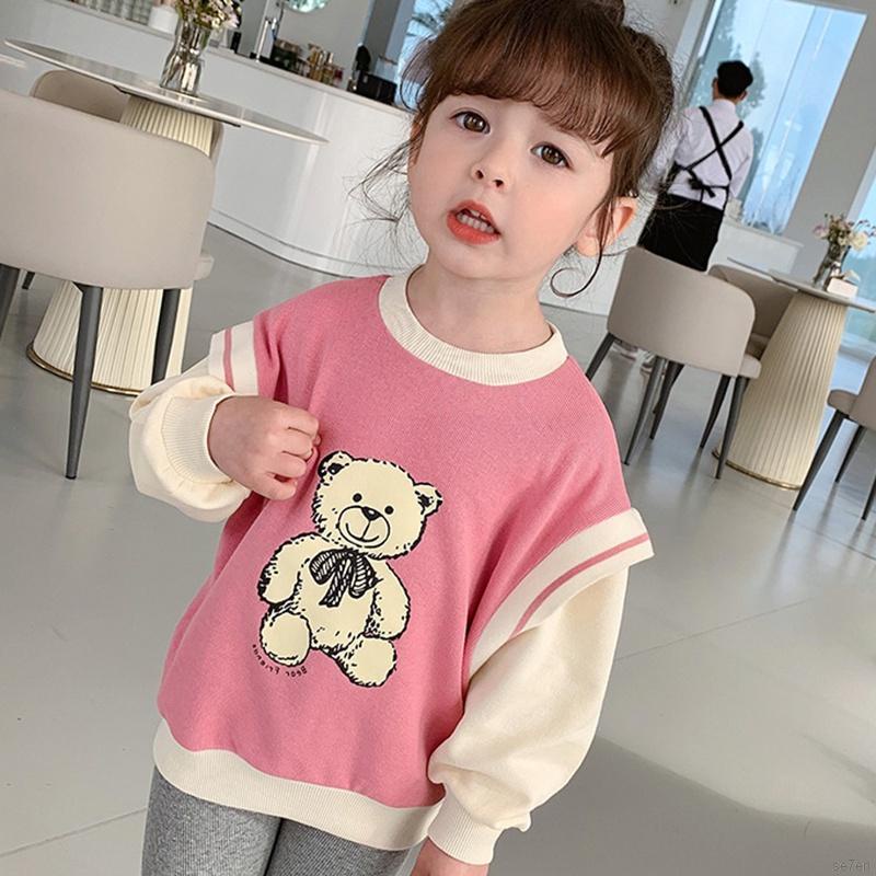 Áo sweater tay dài in hoạt hình Se7en kiểu Hàn Quốc dễ thương cho bé gái