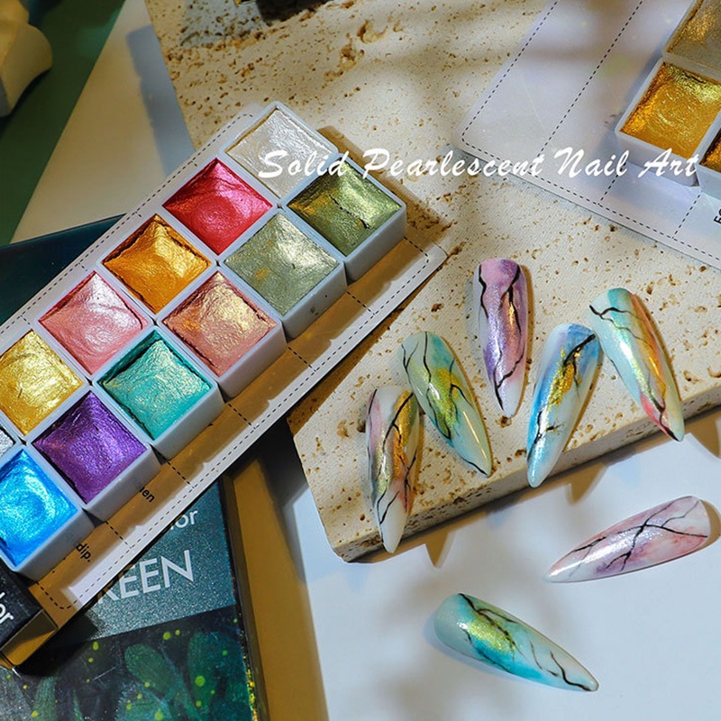 Bộ 12 màu nước vẽ vân đá