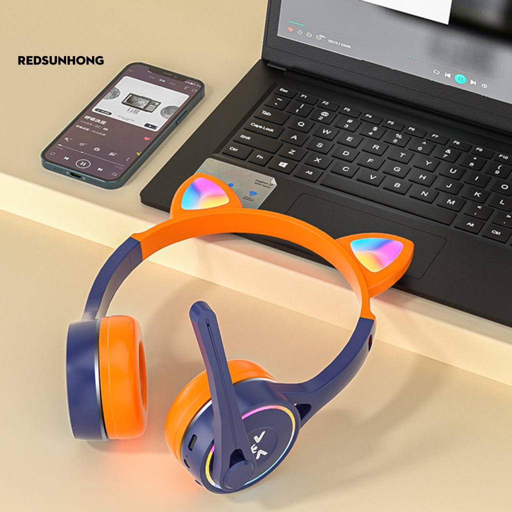 Tai Nghe Bluetooth Không Dây Hình Tai Mèo 3D Thời Trang Cho Điện Thoại