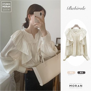 (ORDER) Áo sơ mi nữ MORAN dài tay phối bèo vai cánh tiên dập viền xếp ly sang trọng Hàn Quốc