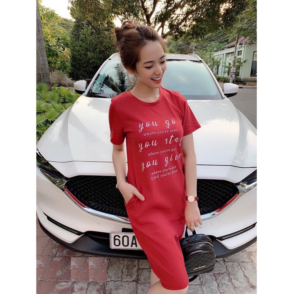 Đầm suông nữ Free Size dưới 60kg (chất liệu cotton- có túi) | BigBuy360 - bigbuy360.vn